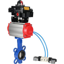 Затвор дисковый поворотный WBV1413E-2W-Fb-H Ду80 Ру16, корпус - чугун GGG50, диск - чугун GGG40, уплотнение - EPDM, с пневмоприводом PA-SA-083, пневмораспределителем 4V320-08 AC220V и БКВ APL-410N EX