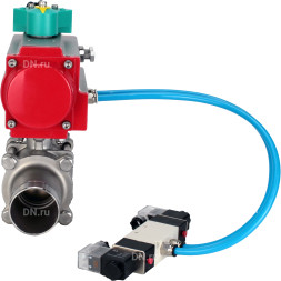 Кран шаровой BV3131P(3pc)-FP-W-ISO-H LONG Ду10 Ру63 полнопроходной, корпус - нержавеющая сталь 304, уплотнение - PTFE, под приварку, с пневмоприводом PA-DA-052, пневмораспределителем 4V320-08 AC220V и магнитным переключателем ALS200D
