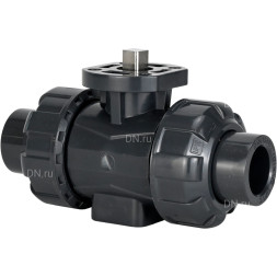 Кран шаровой BV4242E-FP-GRM-ISO Дн25 Ру10 полнопроходной, клеевой с разборным муфтовым соединением, корпус - UPVC (НПВХ), шар - UPVC (НПВХ), уплотнение - EPDM, с ISO-фланцем и голым штоком квадратным