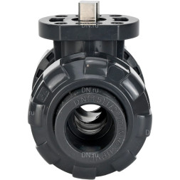 Кран шаровой BV4242E-FP-GRM-ISO Дн25 Ру10 полнопроходной, клеевой с разборным муфтовым соединением, корпус - UPVC (НПВХ), шар - UPVC (НПВХ), уплотнение - EPDM, с ISO-фланцем и голым штоком квадратным