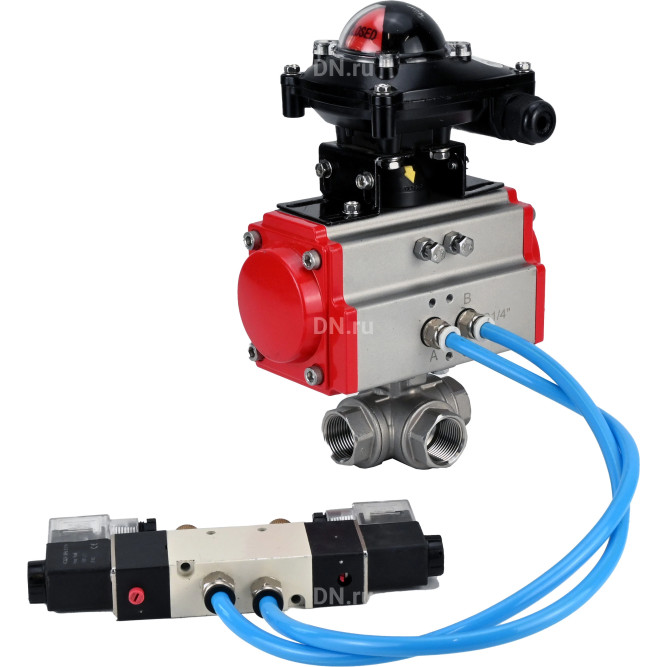 Кран шаровой BV3232P(4pc)-SP-3WL-T-ISO-H Ду20 Ру63, стандартнопроходной, четырехсоставной, корпус - нержавеющая сталь 316, уплотнение - PTFE, внутренняя резьба, с пневмоприводом PA-DA-052, пневмораспределителем 4V320-10 AC220V, БКВ APL-210N в Перми