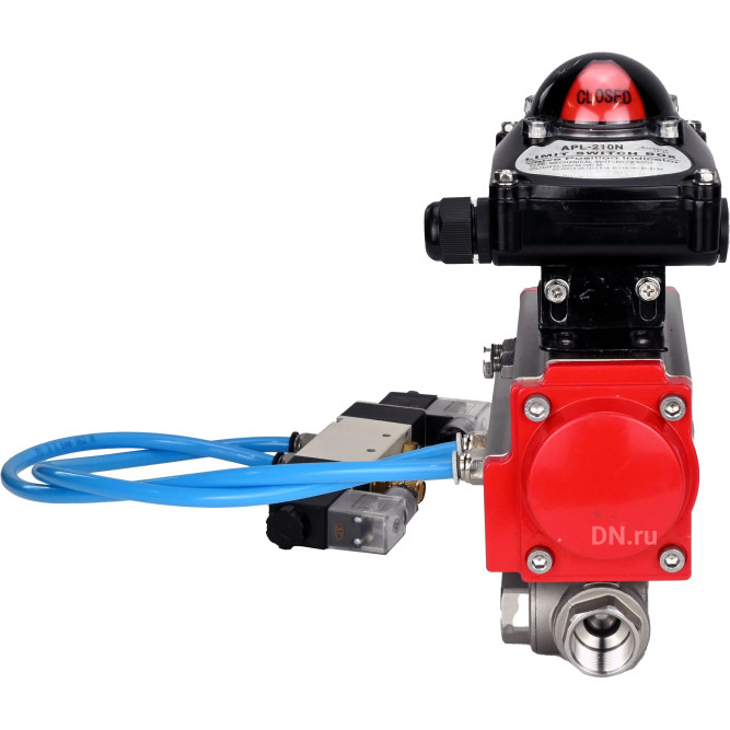 Кран шаровой BV3232P(4pc)-SP-3WL-T-ISO-H Ду20 Ру63, стандартнопроходной, четырехсоставной, корпус - нержавеющая сталь 316, уплотнение - PTFE, внутренняя резьба, с пневмоприводом PA-DA-052, пневмораспределителем 4V320-10 AC220V, БКВ APL-210N в Перми