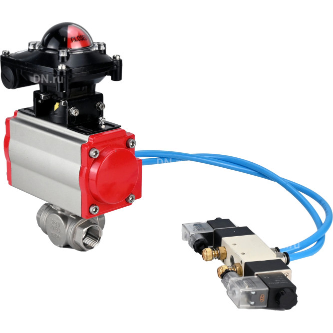 Кран шаровой BV3232P(4pc)-SP-3WL-T-ISO-H Ду20 Ру63, стандартнопроходной, четырехсоставной, корпус - нержавеющая сталь 316, уплотнение - PTFE, внутренняя резьба, с пневмоприводом PA-DA-052, пневмораспределителем 4V320-10 AC220V, БКВ APL-210N в Перми
