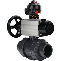Кран шаровой BV4242E-FP-GRM-ISO Дн25 Ру10 полнопроходной, корпус - НПВХ, шар - НПВХ, уплотнение - EPDM, с пневмоприводом PA-DA-105-1, пневмораспределителем 4M310-08 DC24V и БКВ APL-510N EX