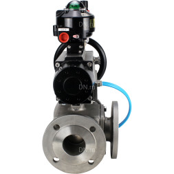 Кран шаровой BV3232P(4pc)-FP-3WL-F Ду100 Ру16 полнопроходной трехходовой, фланцевый, корпус - нержавеющая сталь SS316, с пневмоприводом PA-DA-105-1, пневмораспределителем 4V320-08 AC220V, БКВ APL-510N EX и БПВ AFC2000