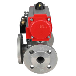 Кран шаровой BV3232P(4pc)-FP-3WL-F Ду32 Ру16 полнопроходной трехходовой, фланцевый, корпус - нержавеющая сталь SS316, с пневмоприводом PA-SA-083 с возвратными пружинами и пневмораспределителем 4M310-08 DC24V