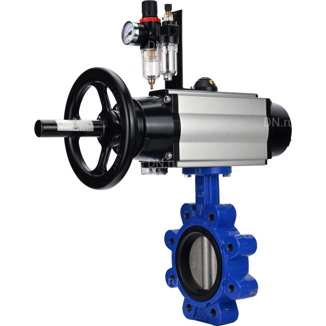 Затвор дисковый поворотный WBV1631E-2W-Fb-H Ду150 Ру16 LUG корпус - чугун QT450, диск - нержавеющая сталь 304, уплотнение - EPDM, с пневмоприводом PA-DA-105-1, пневмораспределителем 4M310-08 DC24V и БПВ AFC2000 в Перми