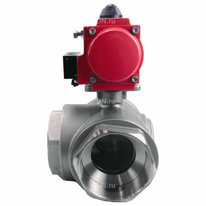 Кран шаровой BV3232P(4pc)-SP-3WL-T-ISO-H Ду20 Ру63 стандартнопроходной L-тип, трехходовой, нержавеющая сталь SS316, внутренняя резьба, уплотнение - PTFE, с пн.приводом PA-DA-052 c пн.распределителем 4M310-08 AC220V в Перми