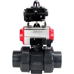 Кран шаровой BV4242E-FP-GRM-ISO Дн25 Ру10 полнопроходной, корпус - НПВХ, шар - НПВХ, уплотнение - EPDM, с пневмоприводом PA-DA-052, пневмораспределителем 4M310-08 AC220V и БКВ APL-410N EX