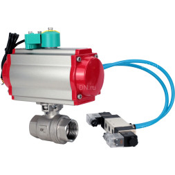 Кран шаровой BV3232P(2pc)-FP-T-ISO-H Ду20 Ру63 полнопроходной, внутренняя резьба, корпус - нержавеющая сталь 316, уплотнение - PTFE, с пневмоприводом PA-DA-052, пневмораспределителем 4V320-08 AC220V и магнитным переключателем ALS200D