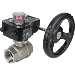Кран шаровой BV3232P(2pc)-FP-T-ISO-H 2 1/2″ Ду65 Ру40 полнопроходной двухходовой, нержавеющая сталь SS316, внутренняя резьба, уплотнение - PTFE, с редуктором HGB RQN2-320Z