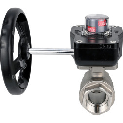 Кран шаровой BV3232P(2pc)-FP-T-ISO-H 2 1/2″ Ду65 Ру40 полнопроходной двухходовой, нержавеющая сталь SS316, внутренняя резьба, уплотнение - PTFE, с редуктором HGB RQN2-320Z