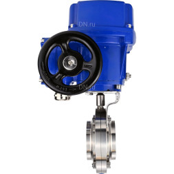 Затвор дисковый поворотный WBV3131E-2W-W-H Ду65 Ру10 под приварку, корпус - пищевая нержавеющая сталь 304, уплотнение - EPDM, с электроприводом QT-N-005M-O2-220VAC-У1 с моментной муфтой и штурвалом