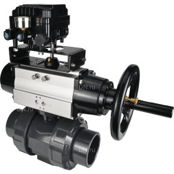 Кран шаровой BV4242E-FP-GRM-ISO Дн100 Ру10 полнопроходной, корпус - НПВХ, шар - НПВХ, уплотнение - EPDM, с пневмоприводом PA-DA-105-1 и пневмопозиционером YT-1000RSN с обратной связью