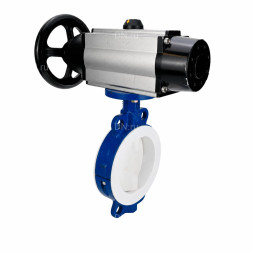 Затвор дисковый поворотный WBV3434Pf-2W-Fb-R Ду150 Ру16, корпус - углеродистая сталь WCB, диск - углеродистая сталь WCB, футерованный PTFE, уплотнение - PTFE, с пневмоприводом PA-DA-105-1