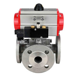 Кран шаровой BV3232P(4pc)-FP-3WL-F Ду15 Ру16 полнопроходной трехходовой, фланцевый, корпус - нержавеющая сталь SS316, с пневмоприводом PA-DA-052 двойного действия и пневмораспределителем 4M310-08 AC220V