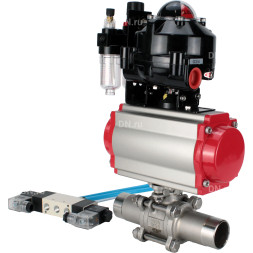 Кран шаровой BV3131P(3pc)-FP-W-ISO-H LONG Ду65 Ру25 полнопроходной, корпус - нержавеющая сталь 304, уплотнение - PTFE, под приварку, с пневмоприводом PA-DA-083, пневмораспределителем 4V320-08 AC220V, БКВ APL-510N EX и БПВ AFC2000