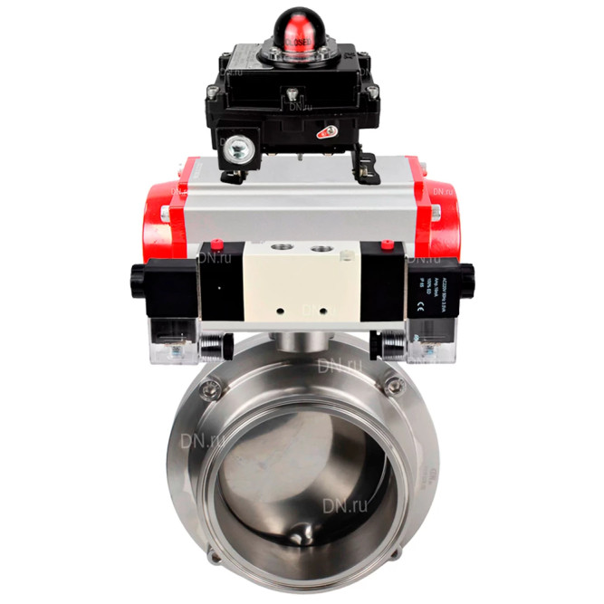 Затвор дисковый поворотный кламповый WBV3131E-2W-C-H Ду20 Ру10 корпус - пищевая нержавеющая сталь 304, уплотнение – EPDM, с пневмоприводом PA-DA-052, пневмораспределителем 4V320-08 AC220V и БКВ APL-410N EX в Перми