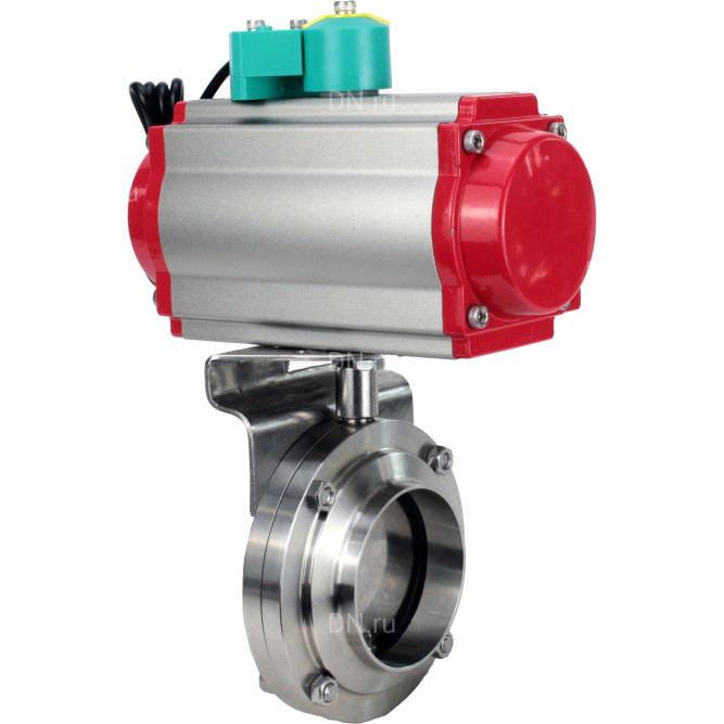 Затвор дисковый поворотный WBV3131S-2W-W-H Ду25 Ру10 под приварку, пищевая нержавеющая сталь 304, уплотнение - Silicon, с пневмоприводом PA-DA-052, пневмораспределителем 4M310-08 DC24V и магнитным переключателем ALS200D в Перми