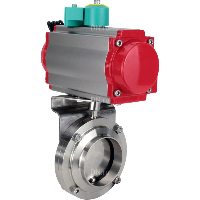 Затвор дисковый поворотный WBV3131S-2W-W-H Ду25 Ру10 под приварку, пищевая нержавеющая сталь 304, уплотнение - Silicon, с пневмоприводом PA-DA-052, пневмораспределителем 4M310-08 DC24V и магнитным переключателем ALS200D в Перми