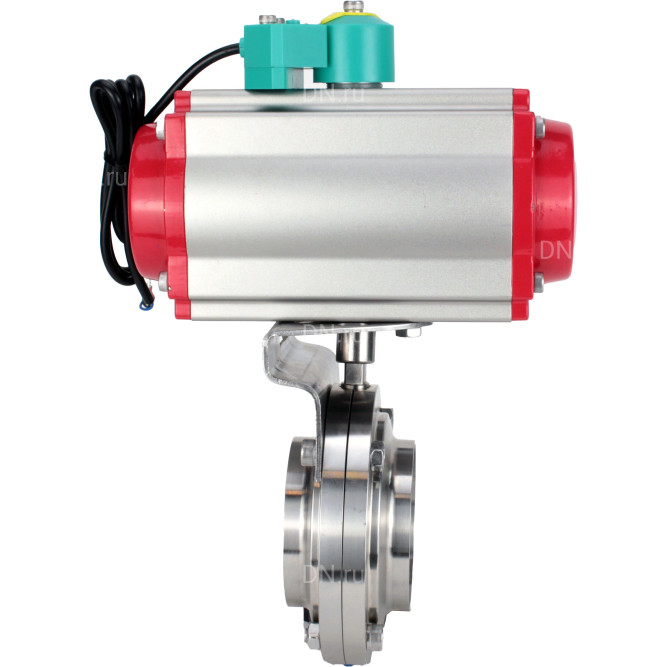 Затвор дисковый поворотный WBV3131S-2W-W-H Ду25 Ру10 под приварку, пищевая нержавеющая сталь 304, уплотнение - Silicon, с пневмоприводом PA-DA-052, пневмораспределителем 4M310-08 DC24V и магнитным переключателем ALS200D в Перми