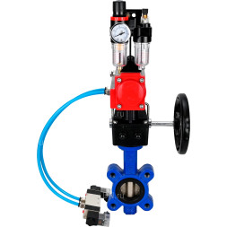 Затвор дисковый поворотный WBV1616E-2W-Fb-H Ду125 Ру16 LUG корпус - чугун QT450, диск - чугун QT450, уплотнение - EPDM, с пневмоприводом PA-DA-105, пневмораспределителем 4V320-10 AC220V, редуктором MON3-700-T38-ISO и БПВ AFC2000