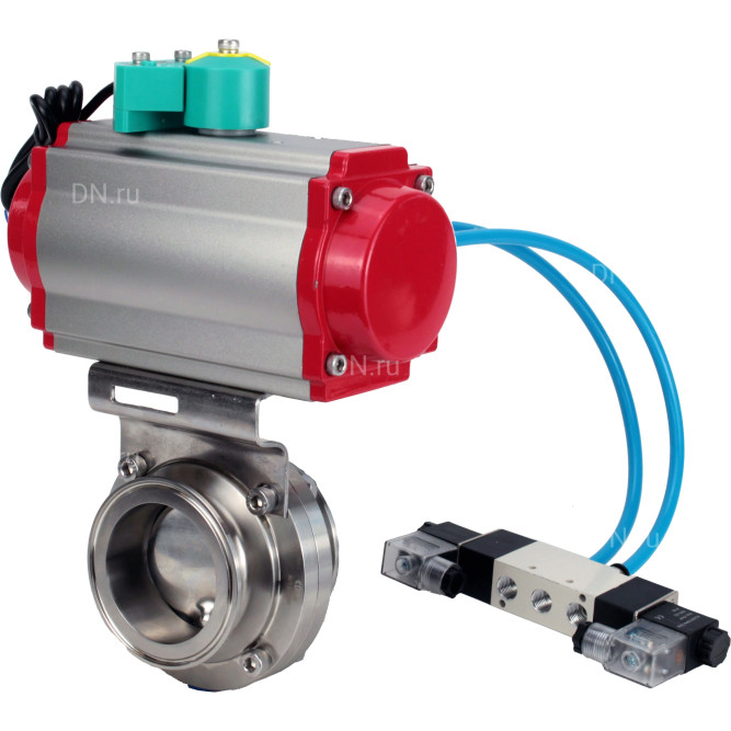 Затвор дисковый поворотный кламповый WBV3131E-2W-C-H Ду15 Ру10 корпус - пищевая нержавеющая сталь 304, уплотнение - EPDM, с пневмоприводом PA-DA-052, пневмораспределителем 4V320-10 AC220V и магнитным переключателем ALS200D в Перми