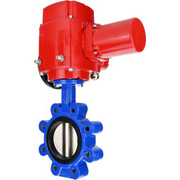 Затвор дисковый поворотный WBV1631E-2W-Fb-H Ду100 Ру16 LUG межфланцевый, корпус - чугун QT450, диск - нержавеющая сталь AISI 304, уплотнение - EPDM, с электроприводом QT-EX-010M-O2-220VAC-У1 с моментной муфтой и штурвалом