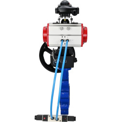 Затвор дисковый поворотный WBV1631E-2W-Fb-H Ду50 Ру16 LUG корпус - чугун QT450, диск - нержавеющая сталь 304, уплотнение - EPDM, с пневмоприводом PA-DA-065, пневмораспределителем 4V320-08 AC220V, БКВ APL-210N и редуктором MON1-250-T26-ISO