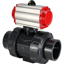 Кран шаровой BV4242E-FP-GRM-ISO Дн15 Ру10 полнопроходной, корпус - НПВХ, шар - НПВХ, уплотнение - EPDM, с пневмоприводом PA-DA-052 двойного действия