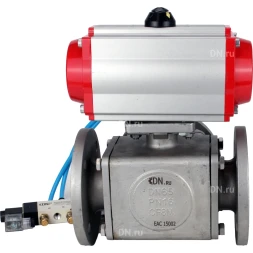 Кран шаровой BV3232P(4pc)-FP-3WL-F Ду15 Ру16 полнопроходной трехходовой, фланцевый, корпус - нержавеющая сталь SS316, с пневмоприводом PA-DA-052 двойного действия и пневмораспределителем 4V320-10 AC220V