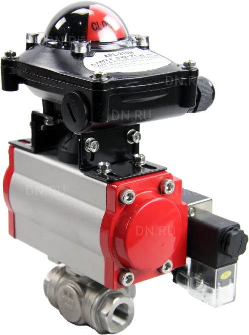 Кран шаровой BV3232P(4pc)-SP-3WL-T-ISO-H Ду25 Ру63 стандартнопроходной трехходовой L-тип, нерж. сталь SS316, внутренняя резьба, уплотнение - PTFE, пн.приводом PA-SA-052, пн.распределителем 4M310-08 DC24V и БКВ APL-210N в Перми