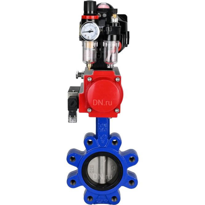 Затвор дисковый поворотный WBV1631E-2W-Fb-H Ду150 Ру16 LUG корпус - чугун QT450, диск - нержавеющая сталь 304, уплотнение - EPDM, с пневмоприводом PA-DA-105, пневмораспределителем 4M310-08 DC24V, БКВ APL-510N EX и БПВ AFC2000 в Перми