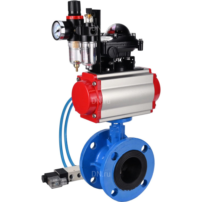 Затвор дисковый поворотный WBV1313E-2W-F-H Ду125 Ру16 фланцевый, корпус - чугун GGG40, диск - чугун GGG40, EPDM, с пневмоприводом PA-DA-130, пневмораспределителем 4V320-08 AC220V, БКВ APL-210N и БПВ AFC2000 в Перми
