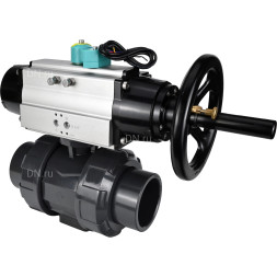 Кран шаровой BV4242E-FP-GRM-ISO Дн32 Ру10 полнопроходной, корпус - НПВХ, шар - НПВХ, уплотнение - EPDM, с пневмоприводом PA-DA-105-1 и магнитным переключателем ALS200D