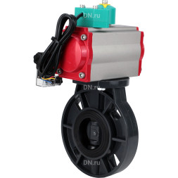 Затвор дисковый поворотный WBV4242E-2W-Fb-ISO Дн50 Ру10 межфланцевый, корпус - НПВХ, диск - НПВХ, уплотнение - EPDM, с пневмоприводом PA-SA-065, пневмораспределителем 4M310-08 AC220V и магнитным переключателем ALS200D