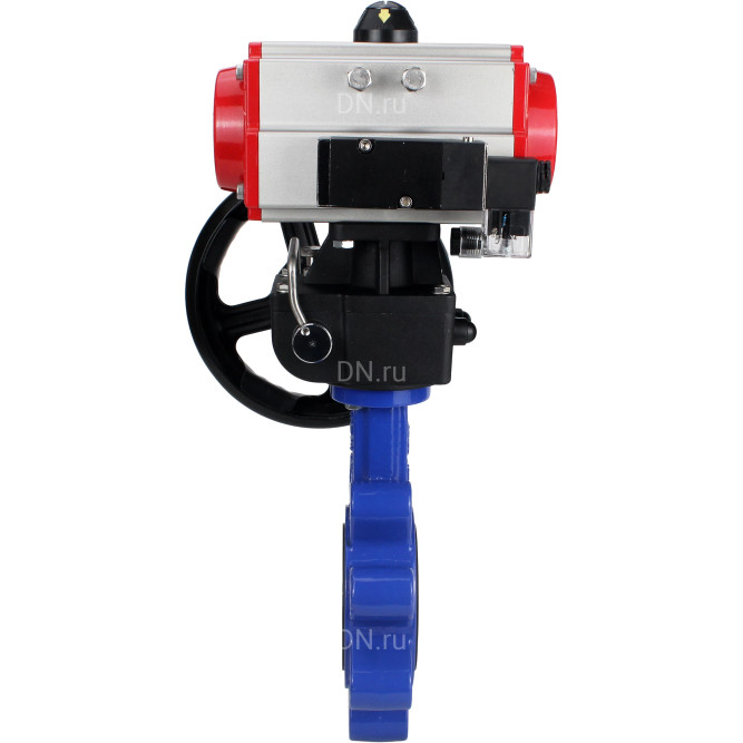 Затвор дисковый поворотный WBV1631N-2W-Fb-H Ду65 Ру16 LUG корпус - чугун QT450, диск - нержавеющая сталь 304, уплотнение - NBR, с пневмоприводом PA-DA-065, пневмораспределителем 4M310-08 DC24V и дублером MON1-250-T26-ISO в Перми