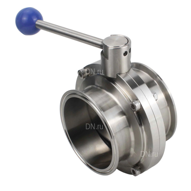 Затвор дисковый поворотный кламповый WBV3131E-2W-C-H Ду65 Ру10 корпус - пищевая нержавеющая сталь 304, уплотнение – EPDM, присоединение - кламп (clamp), с рукояткой в Перми