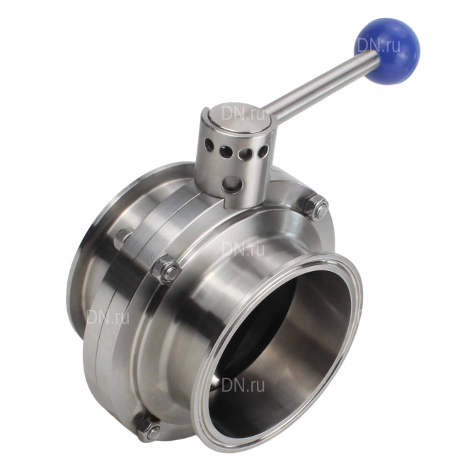 Затвор дисковый поворотный кламповый WBV3131E-2W-C-H Ду65 Ру10 корпус - пищевая нержавеющая сталь 304, уплотнение – EPDM, присоединение - кламп (clamp), с рукояткой в Перми
