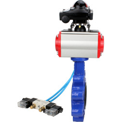 Затвор дисковый поворотный WBV1616E-2W-Fb-H Ду125 Ру16 LUG корпус - чугун QT450, диск - чугун QT450, уплотнение - EPDM, с пневмоприводом PA-DA-105, пневмораспределителем 4V320-08 AC220V и БКВ APL-210N