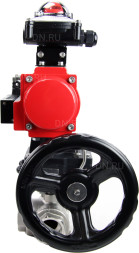 Кран шаровой BV3232P(4pc)-SP-3WL-T-ISO-H Ду32 Ру63 стандартнопроходной трехходовой L-тип, нерж. сталь SS316, внутренняя резьба, PTFE, пн.приводом PA-DA-065, пн.распределителем 4M310-08 AC220V, БКВ APL-210N и ручным дублером MON1-250-T26-ISO