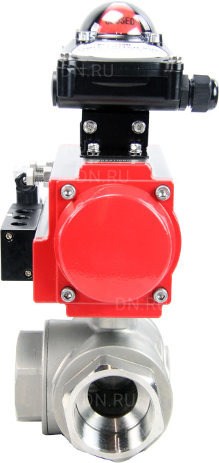 Кран шаровой BV3232P(4pc)-SP-3WL-T-ISO-H Ду40 Ру63 стандартнопроходной трехходовой L-тип, нерж. сталь SS316, внутренняя резьба, уплотнение - PTFE, пн.приводом PA-SA-083, пн.распределителем 4M310-08 DC24V и БКВ APL-210N в Перми