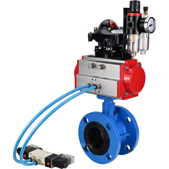 Затвор дисковый поворотный WBV1313E-2W-F-H Ду200 Ру16 фланцевый, корпус - чугун GGG40, диск - чугун GGG40, EPDM, с пневмоприводом PA-DA-140, пневмораспределителем 4V320-08 AC220V, БКВ APL-210N и БПВ AFC2000 в Перми