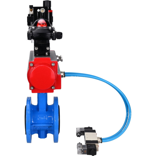 Затвор дисковый поворотный WBV1313E-2W-F-H Ду200 Ру16 фланцевый, корпус - чугун GGG40, диск - чугун GGG40, EPDM, с пневмоприводом PA-DA-140, пневмораспределителем 4V320-08 AC220V, БКВ APL-210N и БПВ AFC2000 в Перми