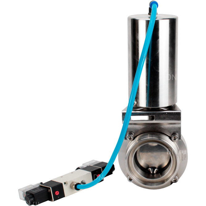 Затвор дисковый поворотный WBV3131E-2W-T-H Ду80 Ру10 резьбовой, пищевая нержавеющая сталь 304, уплотнение – EPDM, с пневмоприводом PA-SA-85 и пневмораспределителем 4V320-08 AC220V в Перми