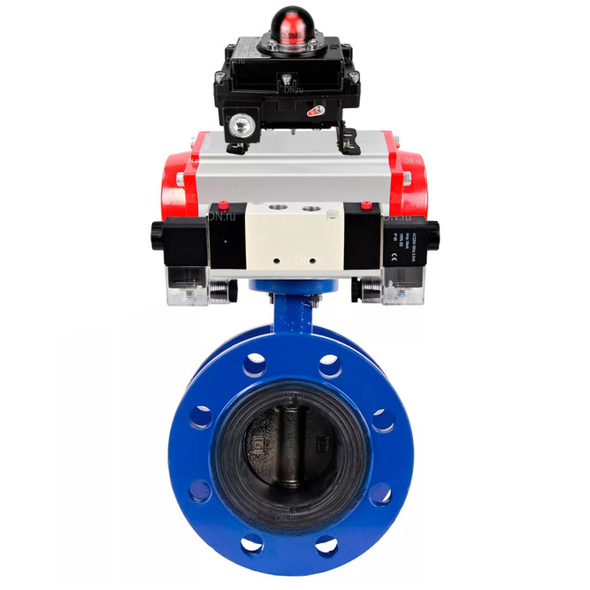 Затвор дисковый поворотный WBV1331E-2W-F-H Ду125 Ру16, корпус - чугун GGG40, диск - нержавеющая сталь 304, уплотнение - EPDM, с пневмоприводом PA-DA-130, пневмораспределителем 4M320-08 AC220V и БКВ APL-410N EX в Перми