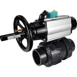 Кран шаровой BV4242E-FP-GRM-ISO Дн65 Ру10 полнопроходной, корпус - НПВХ, шар - НПВХ, уплотнение - EPDM, с пневмоприводом PA-DA-105-1 и магнитным переключателем ALS200D