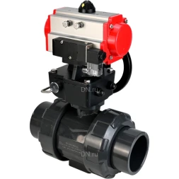Кран шаровой BV4242E-FP-GRM-ISO Дн80 Ру10 полнопроходной, корпус - НПВХ, шар - НПВХ, уплотнение - EPDM, с пневмоприводом PA-DA-065, пневмораспределителем 4M310-08 DC24V и ручным дублером MON1-250-T26-ISO
