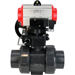 Кран шаровой BV4242E-FP-GRM-ISO Дн80 Ру10 полнопроходной, корпус - НПВХ, шар - НПВХ, уплотнение - EPDM, с пневмоприводом PA-DA-065, пневмораспределителем 4M310-08 DC24V и ручным дублером MON1-250-T26-ISO