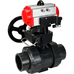 Кран шаровой BV4242E-FP-GRM-ISO Дн80 Ру10 полнопроходной, корпус - НПВХ, шар - НПВХ, уплотнение - EPDM, с пневмоприводом PA-DA-065, пневмораспределителем 4M310-08 DC24V и ручным дублером MON1-250-T26-ISO